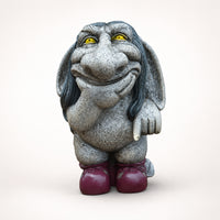 The Mischief Keeper Gargoyle grinning, hand on chin, wearing boots