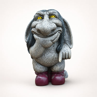 The Mischief Keeper Gargoyle grinning, hand on chin, wearing boots
